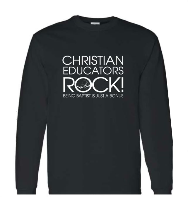 Christian Educators ROCK! Long sleeve Tshirt_Black