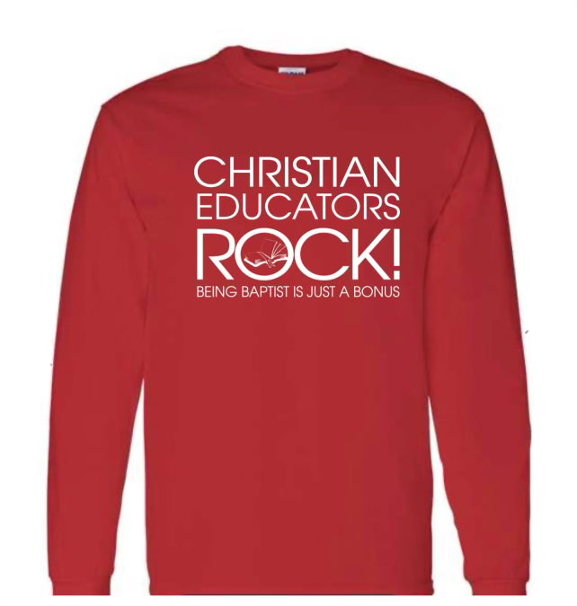 Christian Educators ROCK! Long sleeve Tshirt_Red