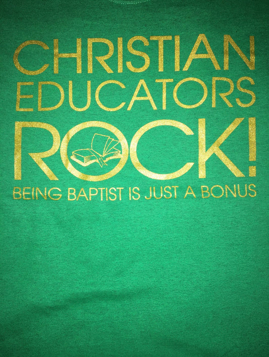 Christian Educators ROCK! Tshirts_Green&Gold